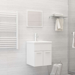 2 Pcs conj. móveis de casa de banho derivados de madeira branco