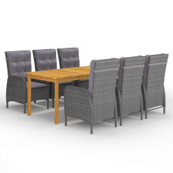 7 Pcs conjunto de jantar para jardim cinzento