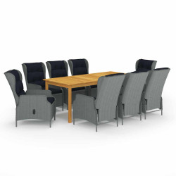 9 Pcs conjunto de jantar para jardim cinzento-claro