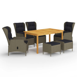 7 Pcs conjunto de jantar de jardim castanho