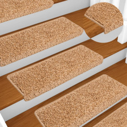 Tapetes de escada 10 peças 65x21x4 cm bege com borda retangular