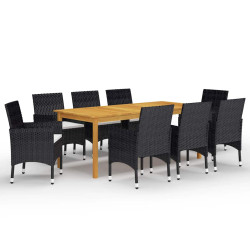 9 Pcs conjunto de jantar para jardim preto