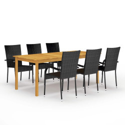 7 Pcs conjunto de jantar para jardim preto