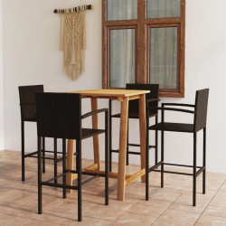 5 Pcs conjunto de bar para jardim castanho