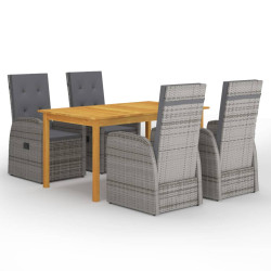 5 Pcs conjunto de jantar de jardim cinzento