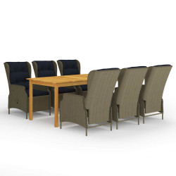 7 Pcs conjunto de jantar para jardim castanho