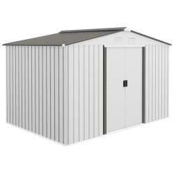 Abrigo de Jardim Exterior para Armazenamento de Ferramentas com 4 Janelas 277x195x192 cm Branco e Cinza Escuro