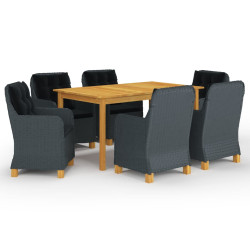 7 Pcs conjunto de jantar para jardim cinzento-escuro