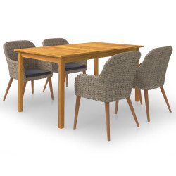 5 Pcs conjunto de jantar para jardim castanho