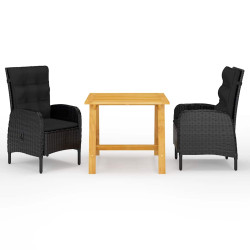 3 Pcs conjunto de jantar para jardim preto