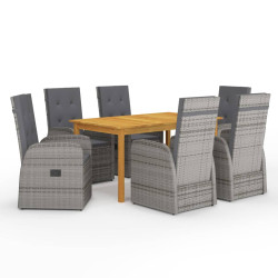 7 Pcs conjunto de jantar de jardim cinzento