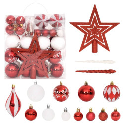 64 Pcs conjunto de enfeites de natal rosa/vermelho/branco