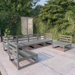 6 Pcs conjunto lounge de jardim pinho maciço cinzento