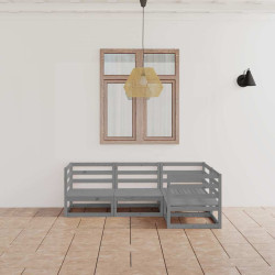 4 Pcs conjunto lounge de jardim pinho maciço cinzento