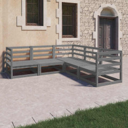 5 Pcs conjunto lounge de jardim pinho sólido cinzento