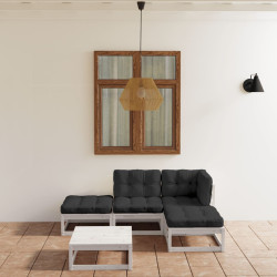 5 Pcs conjunto lounge de jardim c/ almofadões pinho maciço