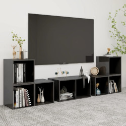 6 Pcs conjunto móveis de TV derivados madeira cinza brilhante