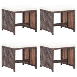 Bancos de jardim 4 pcs com almofadões vime PE castanho