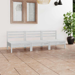 3 Pcs conjunto lounge de jardim pinho maciço branco