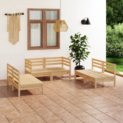 6 Pcs conjunto lounge de jardim pinho maciço
