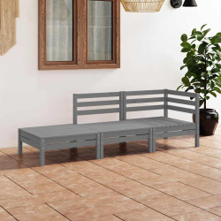 3 Pcs conjunto lounge de jardim pinho maciço cinzento