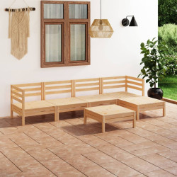 6 Pcs conjunto lounge de jardim pinho maciço
