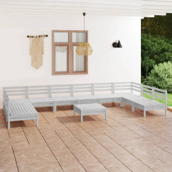 11 Pcs conjunto lounge de jardim madeira de pinho maciça branco