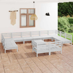 13 Pcs conjunto lounge de jardim pinho maciço branco