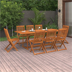 9 Pcs conjunto de jantar para jardim 220x90x75 cm acácia maciça