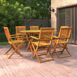 7 Pcs conjunto de jantar para jardim madeira de acácia maciça