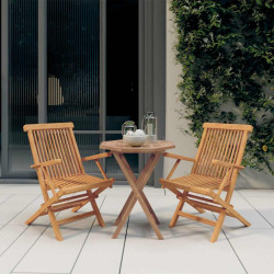 3 Pcs conjunto de jantar para jardim madeira de teca maciça