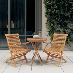 3 Pcs conjunto de jantar para jardim madeira de teca maciça