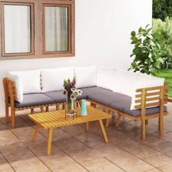 6 Pcs conjunto lounge de jardim c/ almofadões acácia maciça