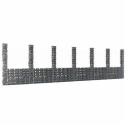 Cesto gabião em forma de u c/ 7 postes 740x20x200 cm ferro