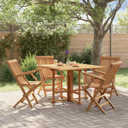 5 Pcs conjunto jantar dobrável p/ exterior madeira teca maciça