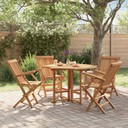 5 Pcs conjunto jantar dobrável p/ exterior madeira teca maciça