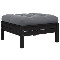 Apoio pés p/ jardim com almofadão antracite pinho maciço preto