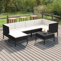 7 Pcs conjunto lounge de jardim c/ almofadões vime PE preto