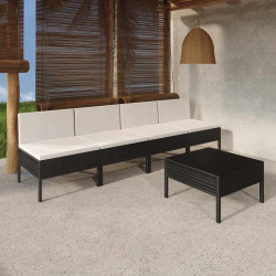 5 Pcs conjunto lounge de jardim c/ almofadões vime PE preto