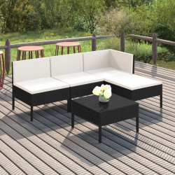 5 Pcs conjunto lounge de jardim c/ almofadões vime PE preto