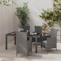 5Pcs conjunto de jantar p/ exterior c/ almofadões vime PE cinza
