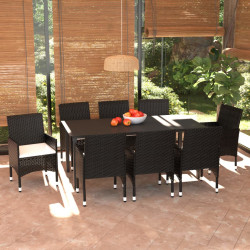 9 Pcs conjunto de jantar p/ jardim c/ almofadões vime PE preto