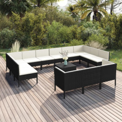 14 Pcs conjunto lounge de jardim c/ almofadões vime PE preto