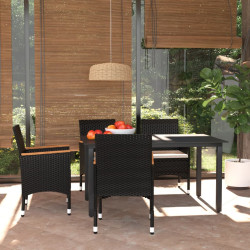 5 Pcs conjunto de jantar p/ jardim c/ almofadões vime PE preto