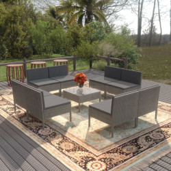 9 Pcs conjunto lounge de jardim c/ almofadões vime PE cinzento