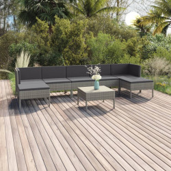 8 Pcs conjunto lounge de jardim c/ almofadões vime PE cinzento