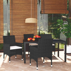 5 Pcs conjunto de jantar p/ jardim c/ almofadões vime PE preto