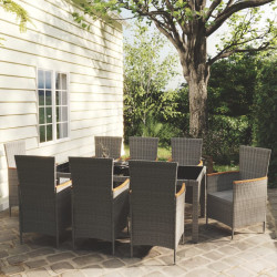 9 Pcs conjunto jantar exterior c/ almofadões vime PE cinzento
