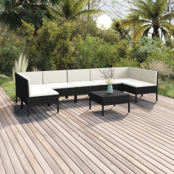 8 Pcs conjunto lounge de jardim c/ almofadões vime PE preto