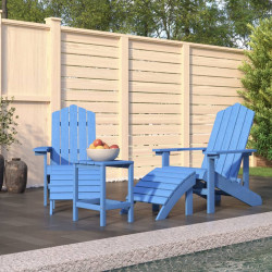 Cadeiras jardim adirondack c/ apoio de pés/mesa pead ciano